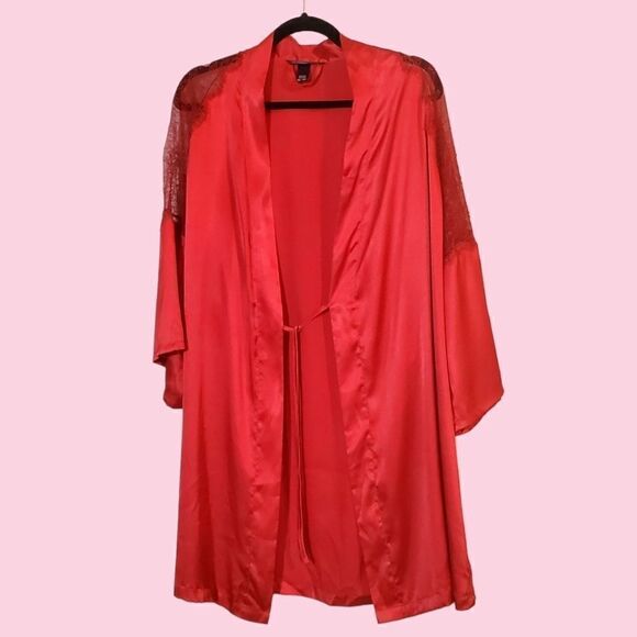 Victoria's Secret Other - Victoria's Secret Womens Satiny Lacy Red Robe Size Medium